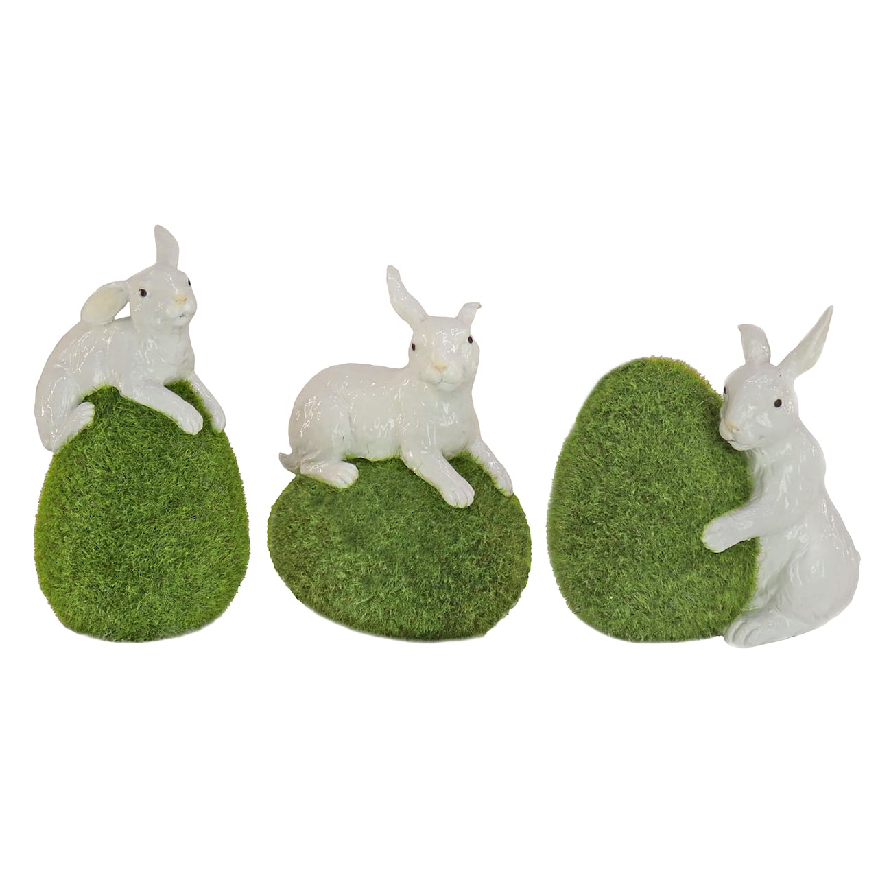 7 White Bunny with Green Moss Egg Décor Set